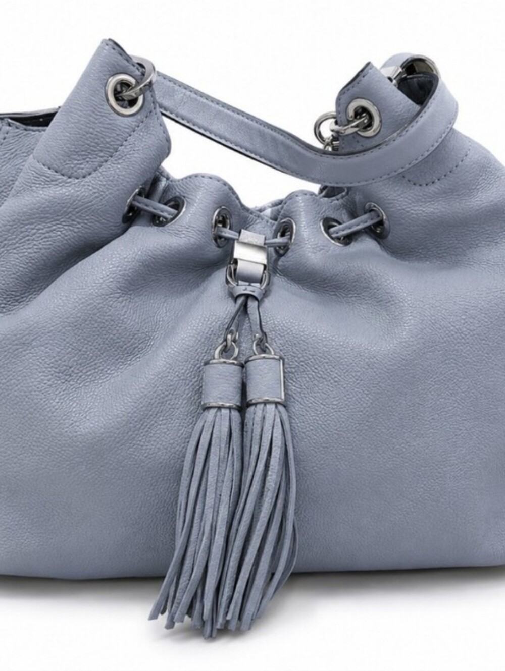 Michael Kors Steel Gray Large Camden Drawstring Leather Shoulder Hobo EXCELLENT - Picture 10 of 14